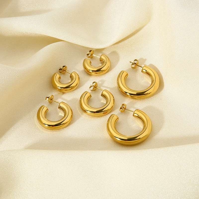 

14K Gold Plated Lightweight Chunky Open Hoops Stainless Steel Thick Tube Hypoallergenic Hoop Earring for Women Jewelry