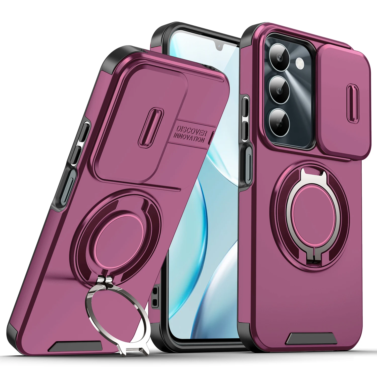 Enhanced Armor Case with Slide Lens Protection and Magnetic Ring Holder