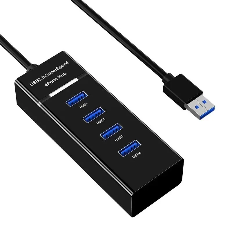 4-Port High-Speed USB Hub Splitter with Integrated Docking Station