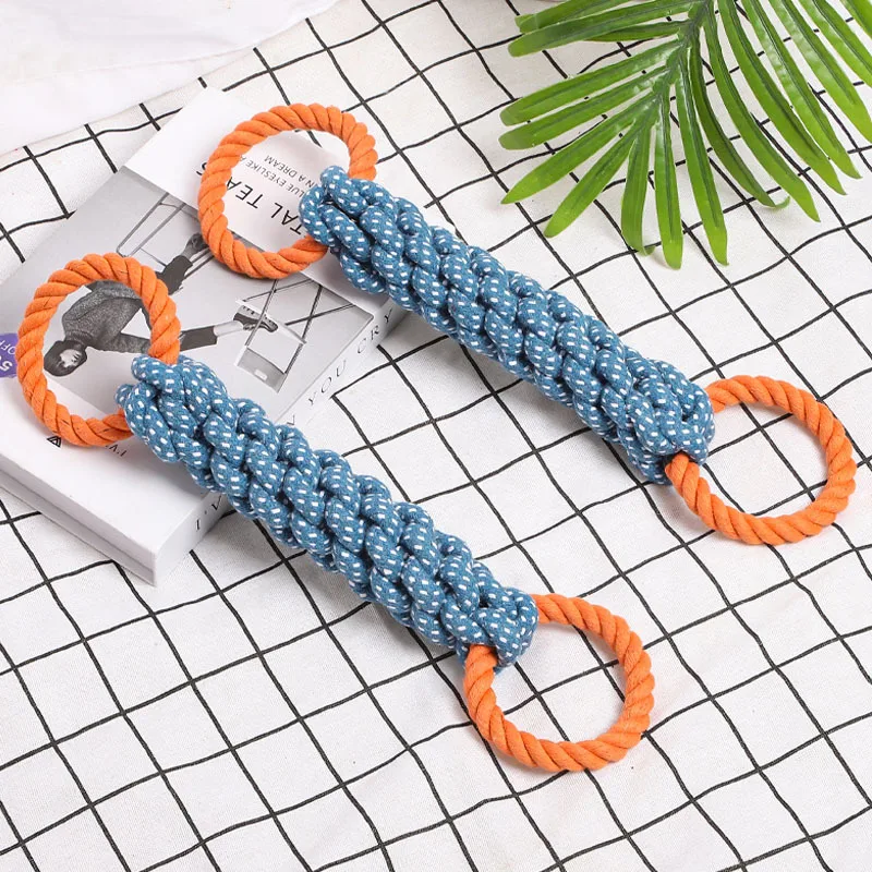 Pet dog toy Double-ring chewable cotton knot toy Tooth cleaning Durable braided bone rope Pet teething toy Pet supplies 3