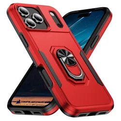 Enhanced Metal Stand Military Grade Armor Case - Premium Protective Cover - iPhone 15 Plus (Red Black)