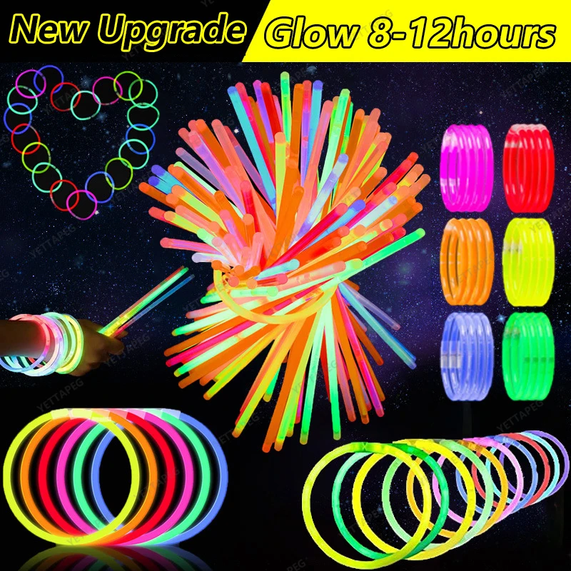 

100pcs Monochrome Fluorescence Light Glow Sticks Bracelets Necklaces Neon Wedding Birthday Party Glow Sticks Bright Luminous