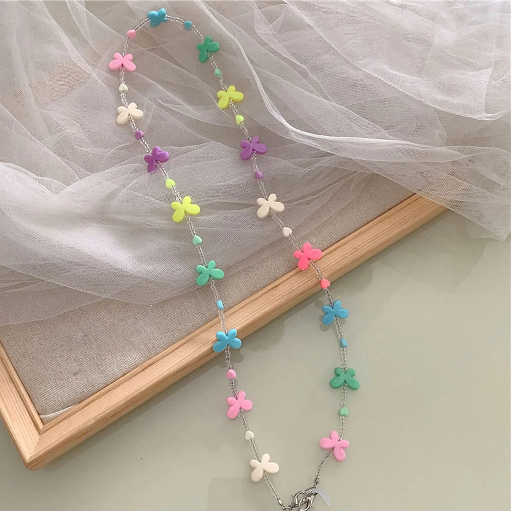 

Necklace String Cute Lovely Rainbow Acrylic Pearls Heart Butterfly Glasses Chain Mask Anti-lost Lanyard Glasses Rope Mask Rope