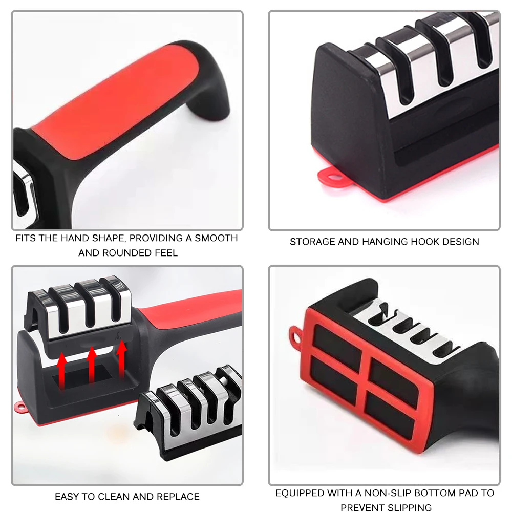 Kitchen 3/4-Segment Knife with Gift Sharpener Household Multi-Functional Hand-Held 3/4-Purpose Black Sharpening Stone