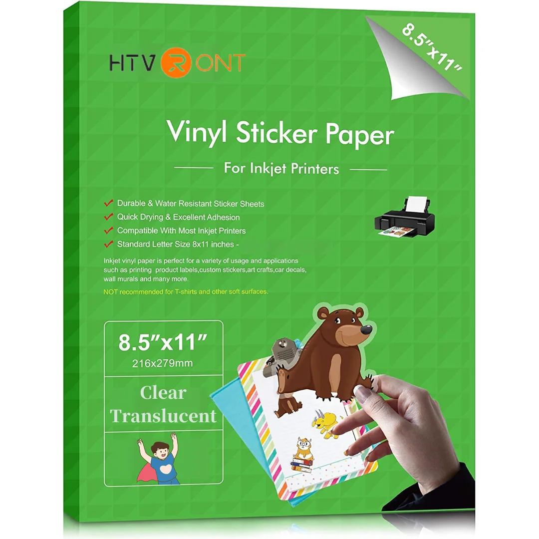  HTVRONT 30 Sheets Transparent Sticker Paper + 30 Sheets  Laminate Sheets, 8.5x11 Clear Printable Vinyl Sets : Office Products