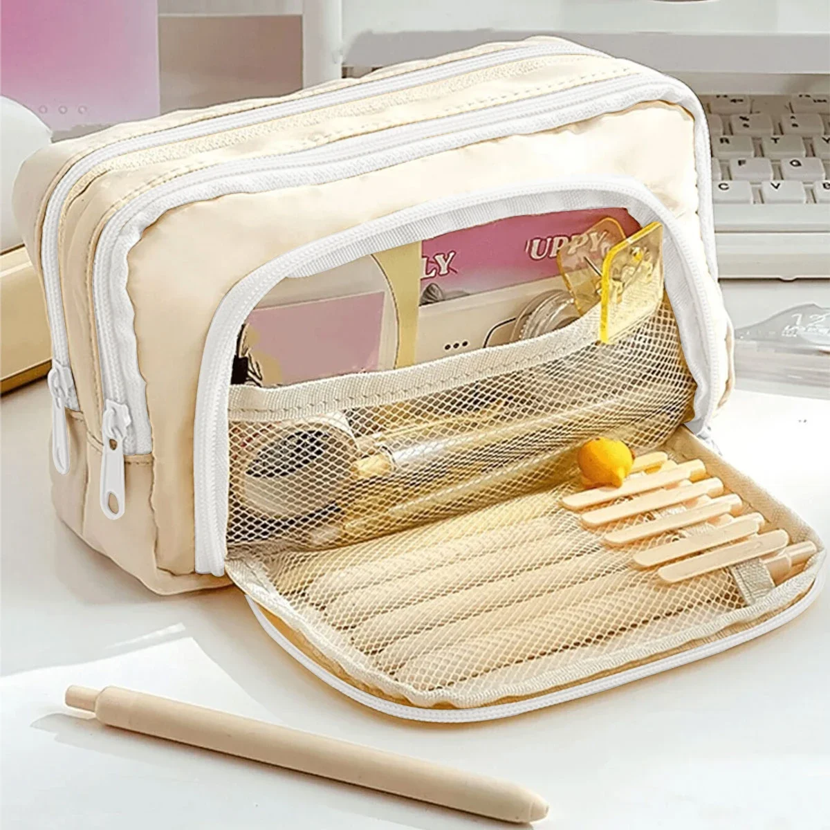 مقلمة Kawaii مكونة من 3 طبقات حقيبة أقلام لطيفة ذا...