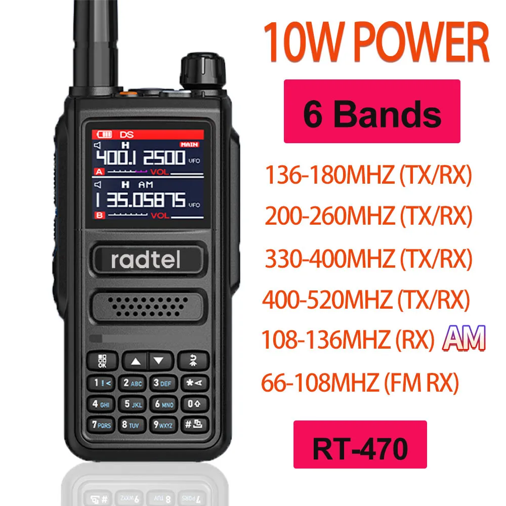 

Радиостанция двухсторонняя радиосвязь Radtel RT-470 6 полос Любительская рация 256CH 10W Air Band рация NOAA ЖК цветной полицейский сканер авиация