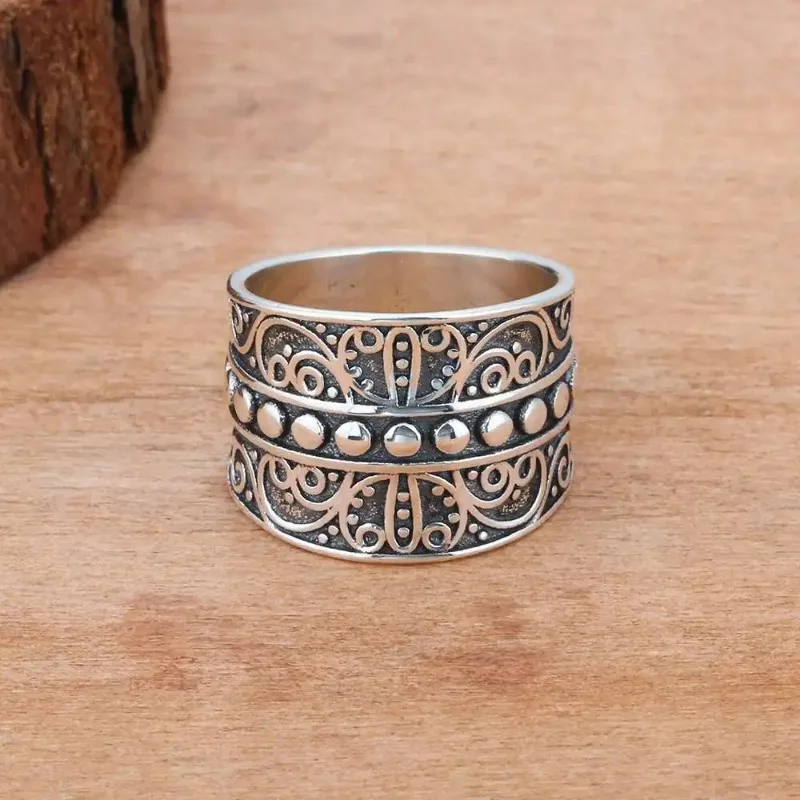 Vintage Vine Pattern Ring Women Bohemian Sterling Silver Ring Female Exquisite  Exaggerated Ring Jewelry Gifts Серьги Женские