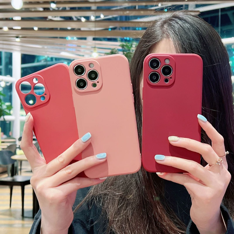 Flüssige Silikon-weiche Hülle für iPhone 11 12 13 14 Pro Max 13 Mini 14 Plus, kontrahiert, reine Farbe, stoßfeste Rückseite – Detail 15