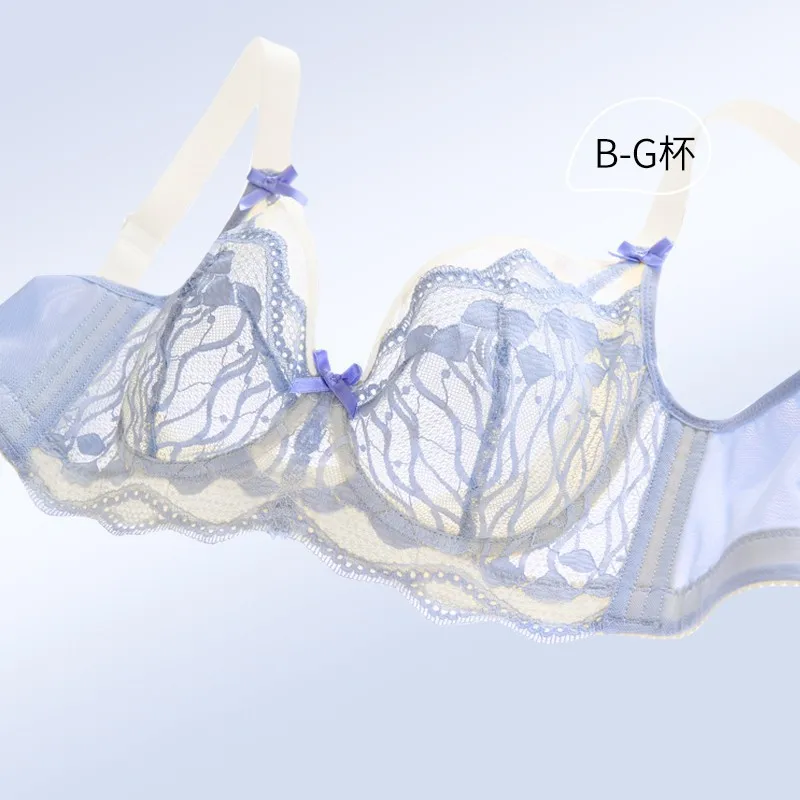 Large breasts small bra full cup ultra-thin upper support large size underwear anti-sagging side retraction