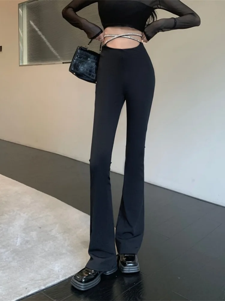 Fashionable High Waisted Slim Flared Pants For Women's Spring 2024 New Spicy Girl Sexy Strap Cross Casual Suit Pants