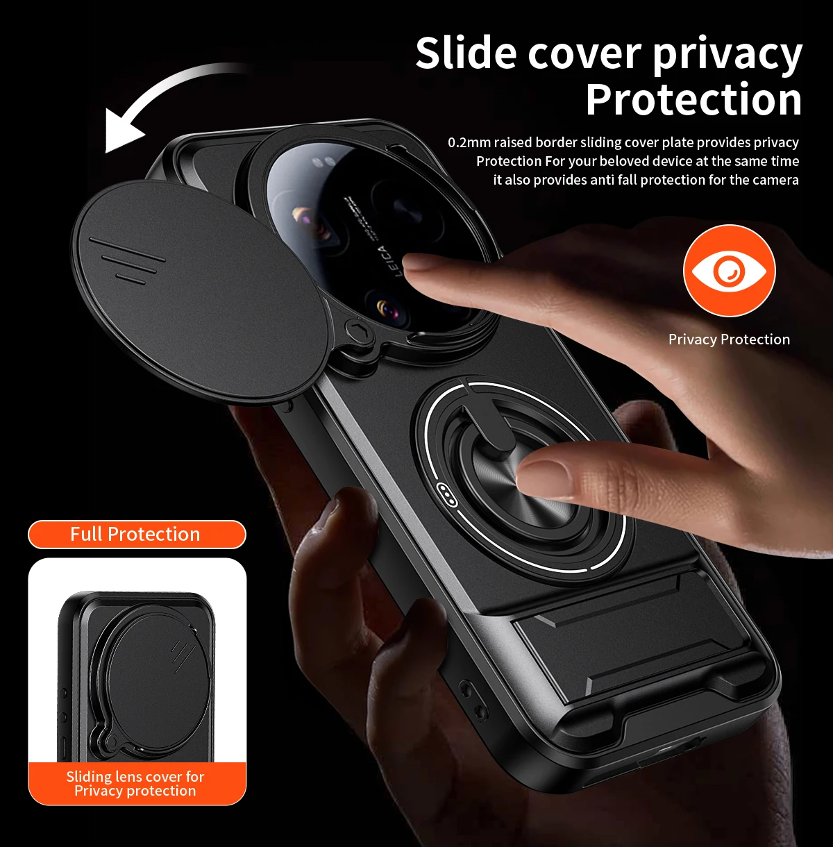 Magnetic Stand Shockproof Armor Phone Case with Slide Camera Protector and Kickstand