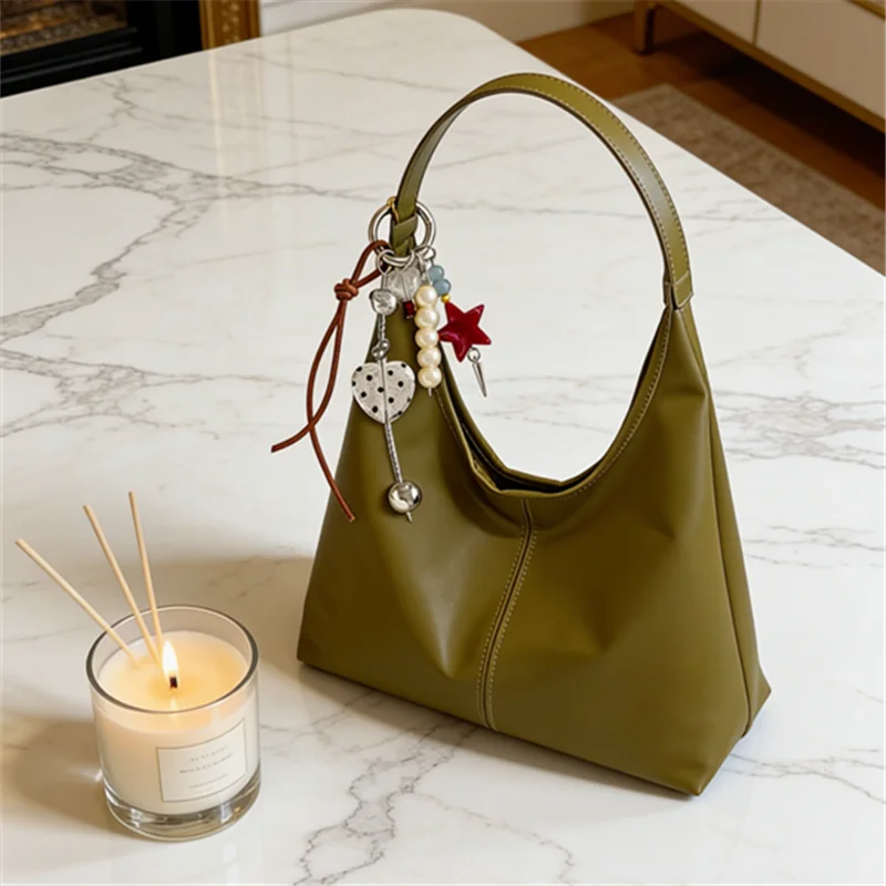 Elegant Shoulder Underarm Bags with Pendant Solid Color Synthetic Leather Handbags for Women Everyday Travel Shopping, Parties
