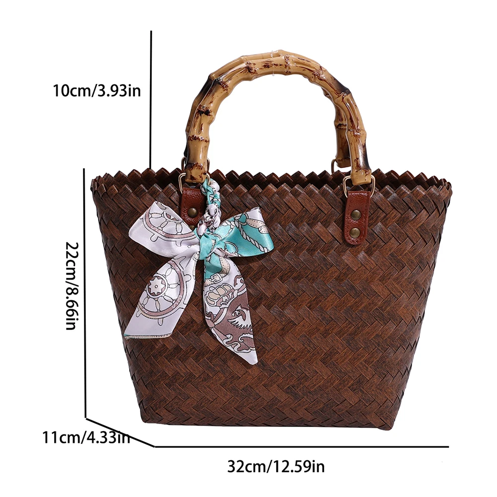 Summer Twilly Scarf Decor Straw Bag For Women New Trendy Vacation Beach Bag  Woven Handmade Bucket Bag Designer Purse - AliExpress