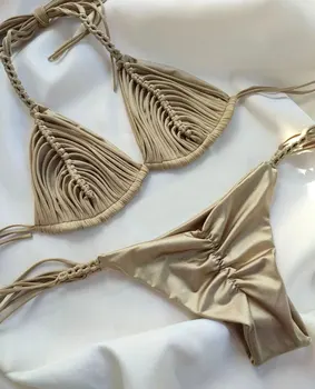 2025 New Bandage Stripe Brazilian Bikini Swimwear Women's Braided Rope Swimsuit Two Piece Set Female Sexy Mujer Beachwear Summer 1