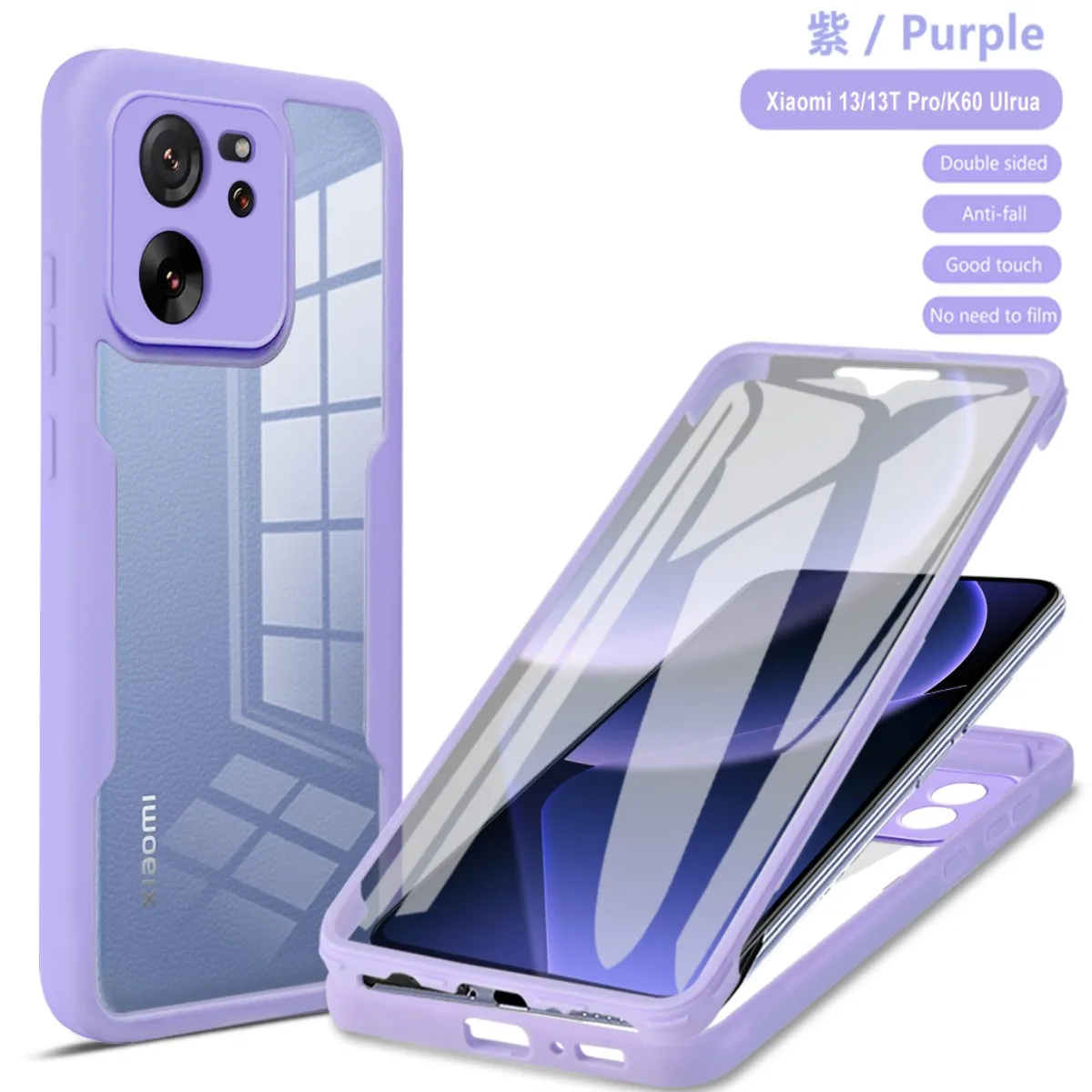 360° Shockproof Phone Case with Built-in Screen Protector and Transparent Anti-Drop Bumper Cover