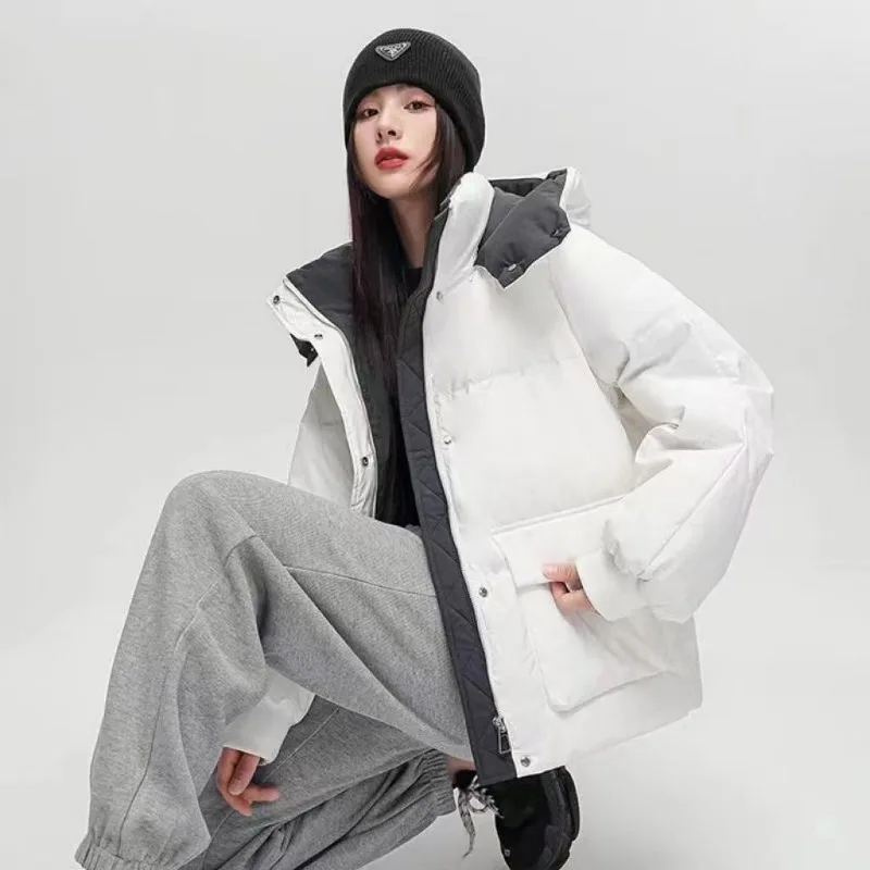2023 New Women Down Jacket Winter Coat Female Short Parkas Loose Thick Warm Outwear Leisure Time Hooded Versatile Overcoat