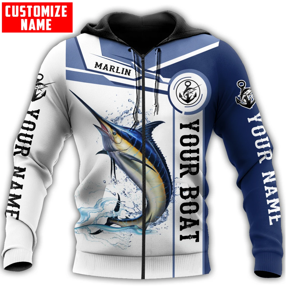 Custom name Marlin fishing Catch and Release 3D Printed Men's Hoodie & Sweatshirt Unisex Zip Hoodies Casual Tracksuits KJ877