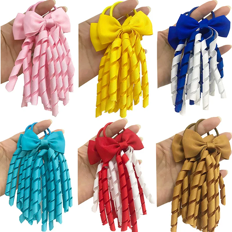 Girl Tassel Ponytail Holders Curly Ribbons Streamers Hair Ring Cute Bows Elastic Children Rubber Band New Year Gift Hair Acc