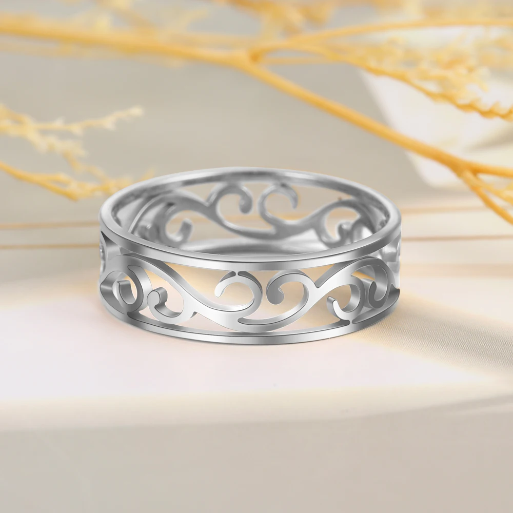 Cooltime filigrane Blumen ringe für Frauen Edelstahl romantische Paar Fingerringe Trend Geburtstag Schmuck Geschenk neu in – Detail 21