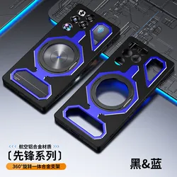 360° Magnetic Rotating Stand Heat Dissipation Shockproof Aluminum Alloy Case Cover for ZTE nubia Red Magic 11S Pro (Black blue bracket)