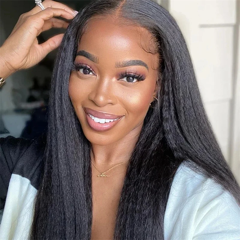 Kinky Straight Human Hair Wigs 360 HD Lace Wigs Human Hair Lace Frontal Wig Brazilian On Sale For Black Women Black Color