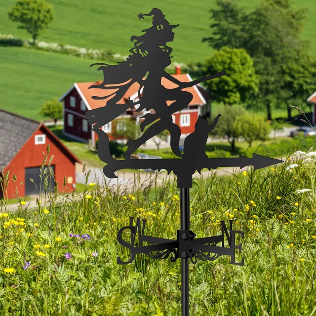 Fém Fémváni Fémszél Irányú Varázslók És Macska Weathervane Retro Boszorkány Szél Lapátha Vas Rozsdamentes Acél Irány - Image 4