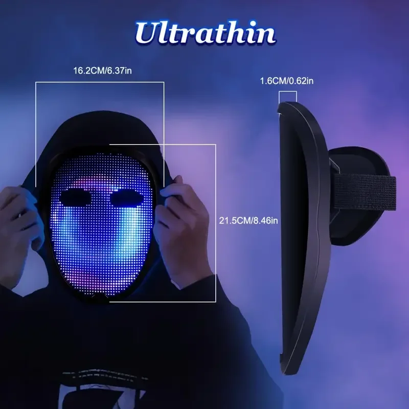 Halloween Face Transforming LED Mask with App Controlled DIY Photoes Mask for Party Bar Halloween Music Events Display Supplies