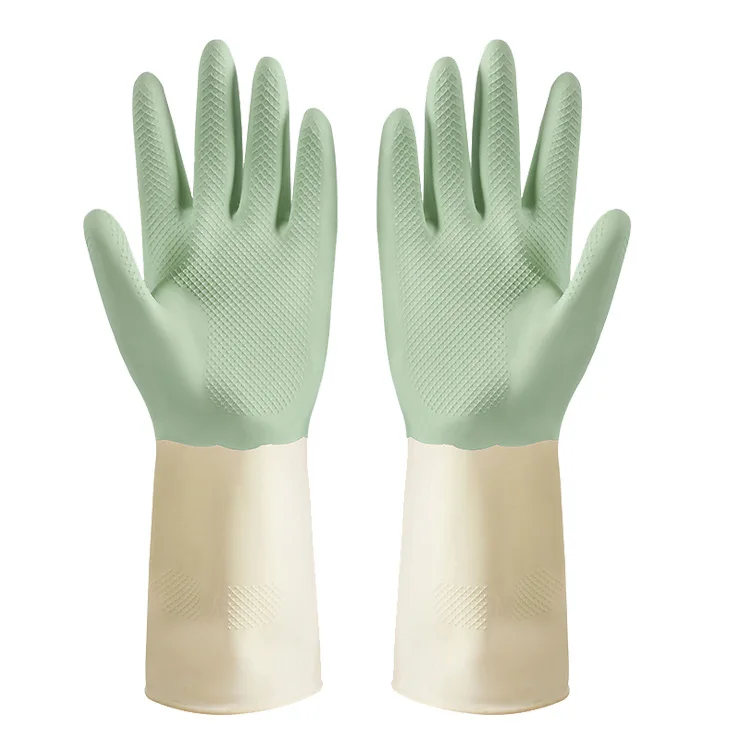 Two-color Dishwashing Gloves Women's Household Kitchen Dishes Durable Cleaning Household Rubber Latex Laundry Waterproof Gloves