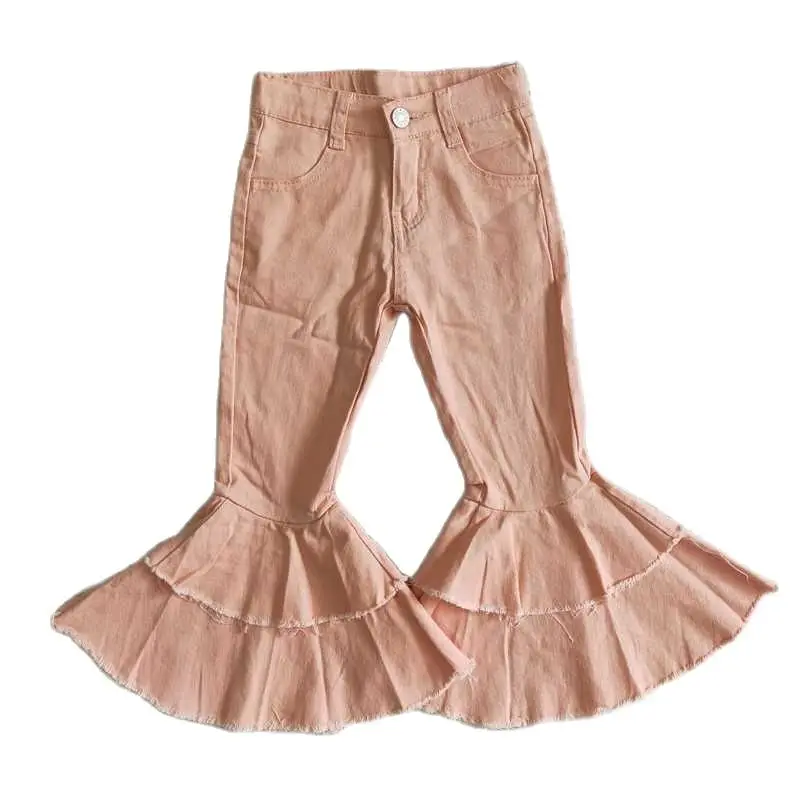 

Double Pink Button Denim Flared Pants