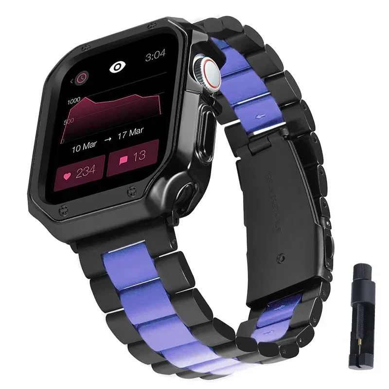 Sleek Stainless Steel Apple Watch Band with TPU Protective Case