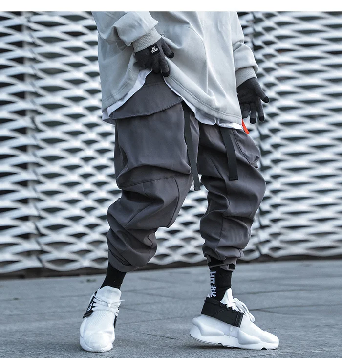 Hop Hip Rope Ribbons Casual Loose Men Pants Joggers Trousers Streetwear Techwear Cargo Pants Sweatpants cargo jeans