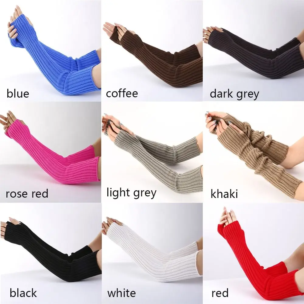 Fashion Fingerless Long Wrist Gloves Arm Warmers 52cm Knitted Gloves Goth Punk False Sleeves Elbow Mittens Outdoor