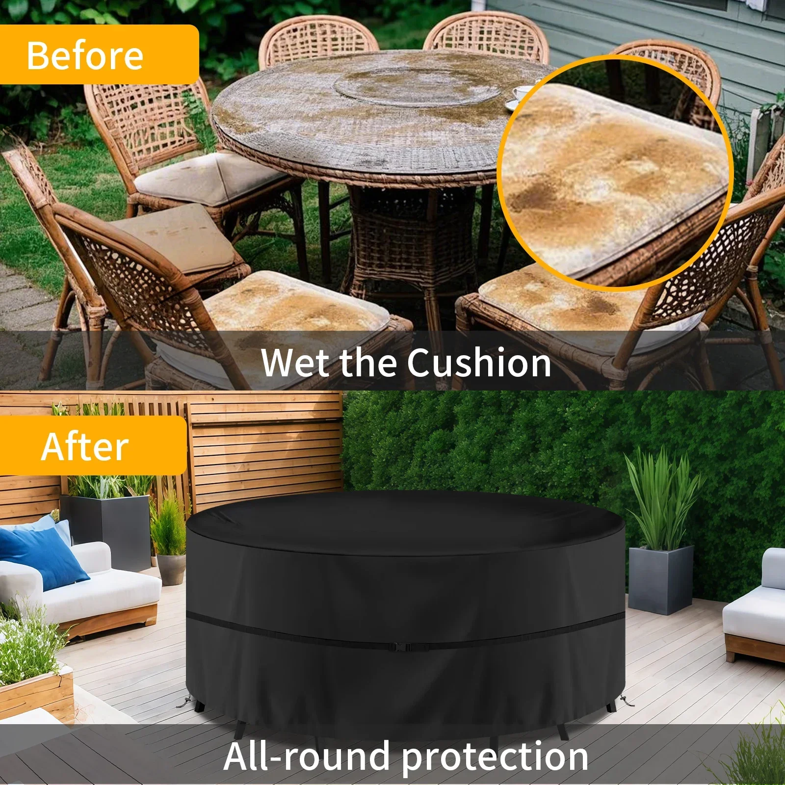 Premium Round Outdoor Furniture Cover - Waterproof, Weatherproof, Anti-UV, Tear-Resistant Fabric
