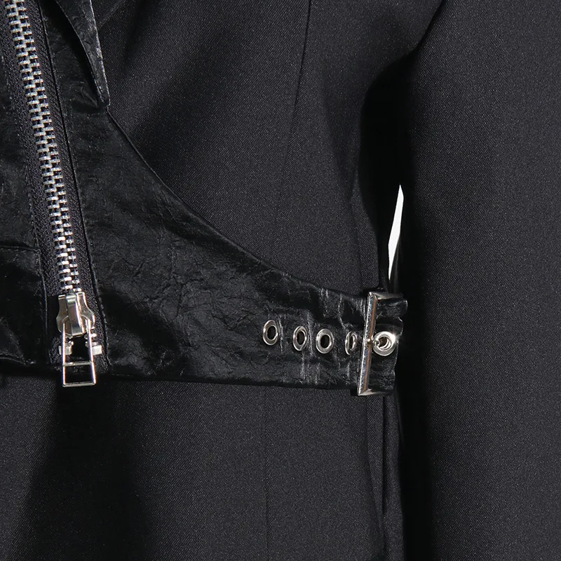 Streetwear Woman Black Irregular Suit Jacket 2024 Spring New Motorcycle Women's Zipper Tight Waist Thin Blazer Coats Ropa Mujer