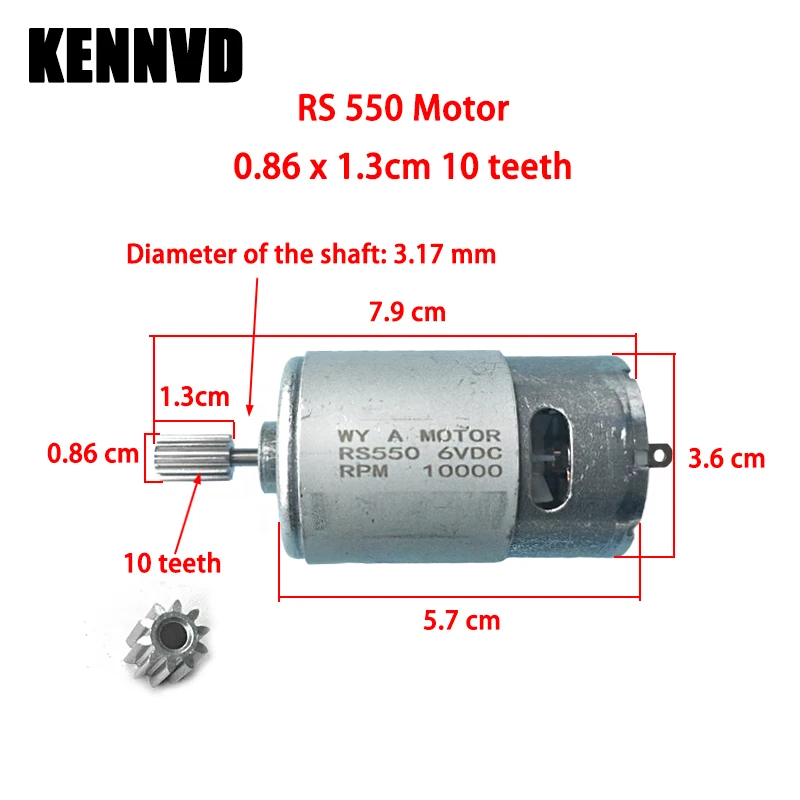 10 Teeth 12V Children's Electric Toy Car Motor,RS550 RS570 DC Motor for