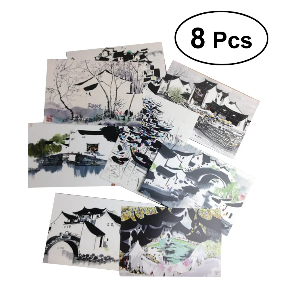 

8Pcs Traditional Chinese Architecture Postcards 300GSM White Cardboard Greeting Gift - Chinese Scenery and Courtyard