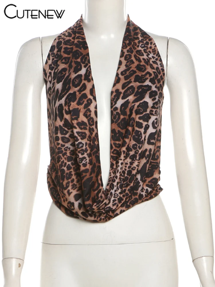 Printed Halter Women Vest Summer Fashion Swinging Neck Bandage Unique Tank Fashion Sexy Mujer Street Party Matching Tops