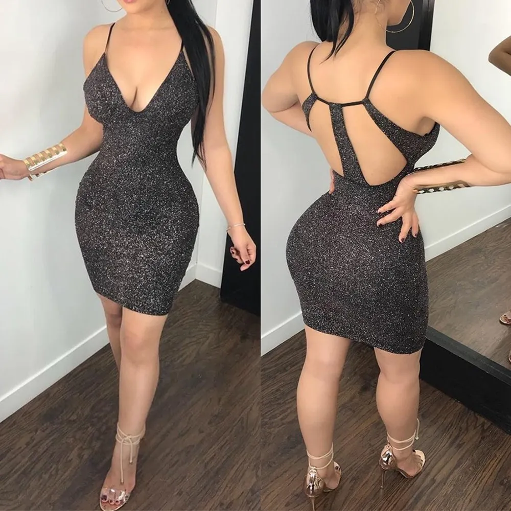 

Black Sexy Lady V Neck Short Backless Dress Cutout Backless Skirt Slim Sexy Patchwork Short Skirt Summer Dresses Traf