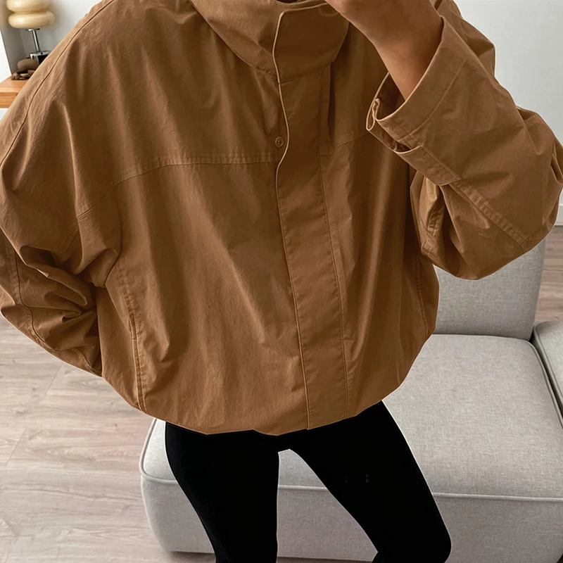 Linad Street Chic Red Turtleneck Zipper Jackets Autumn Casual Long Sleeve Outerwear Fashion Coats For Woman Tops Female 2025