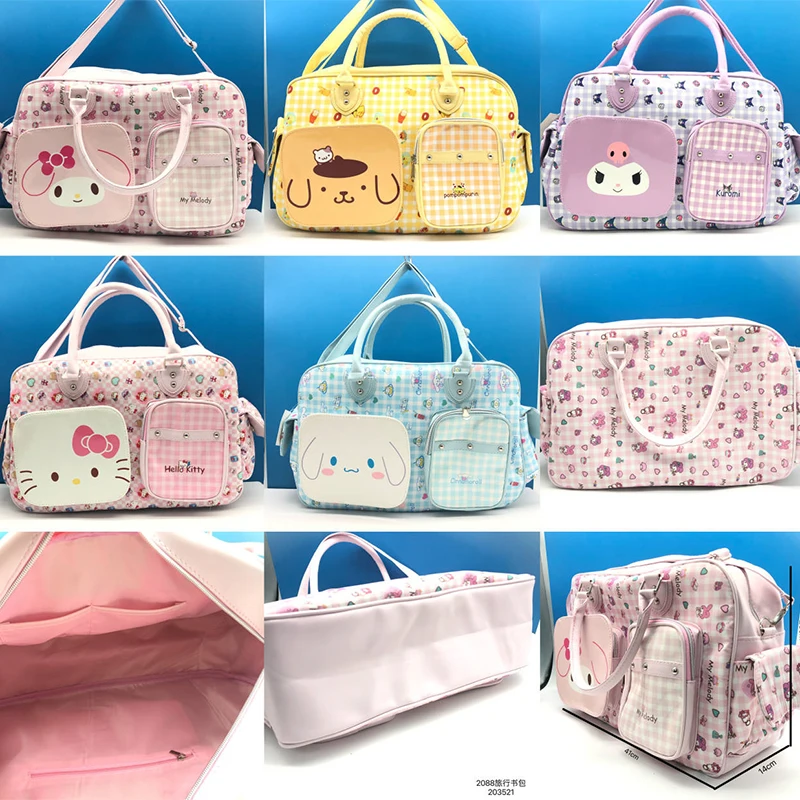 

Sanrio Hello Kitty Kuromi Luggage Bag Travel Duffel Bags Handbag INS Girl Heart Foldable Shoulder Messenger Pouch Large Capacity