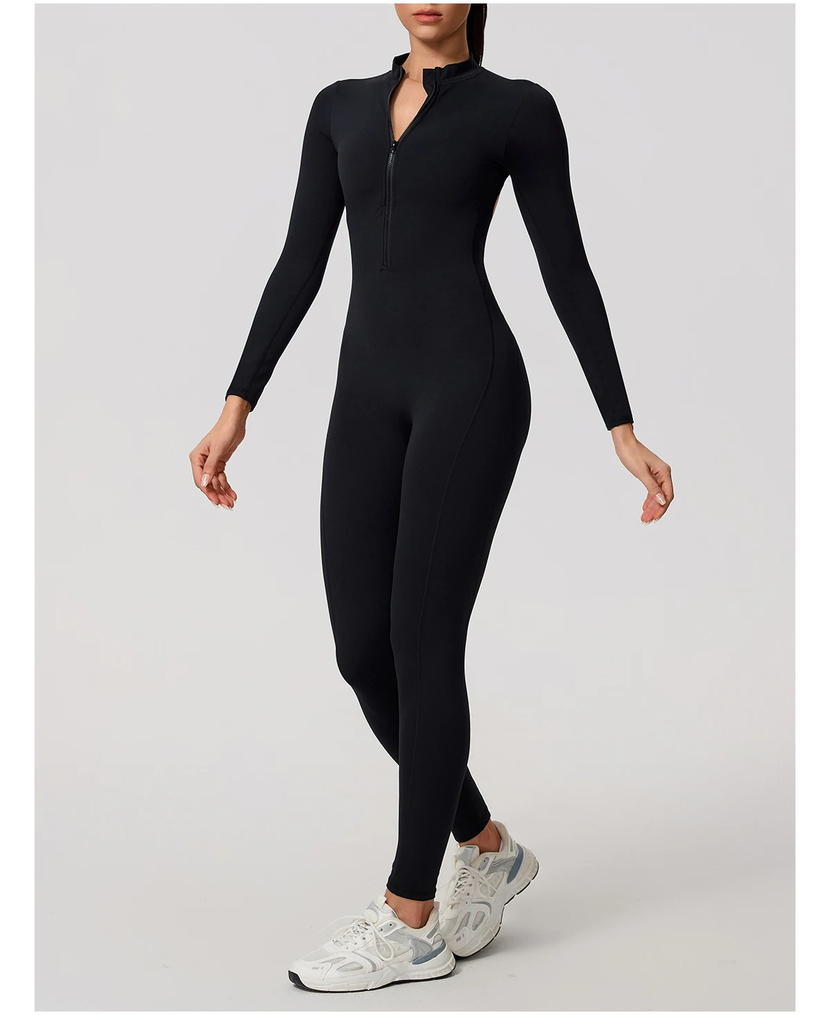 Ctenkevet Damen-Overall mit langen Ärmeln und halbem Reißverschluss, V-Rücken-Design, Po-Lifting, Fitnessstudio, Activewear, Sport-Outfit für Damen – Detail 25