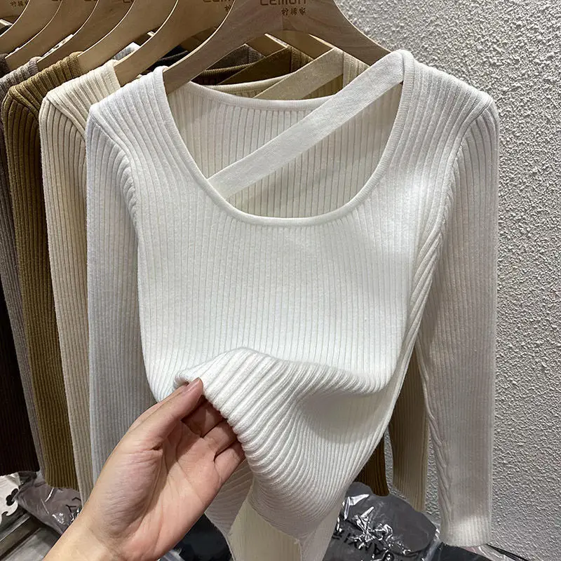 

Sexy Girl Lady Woman Sweaters Spring French O-neck Sweater Slim Clothing Vest Top Fiting Pull Women Coat Cloth hollowed Pullover