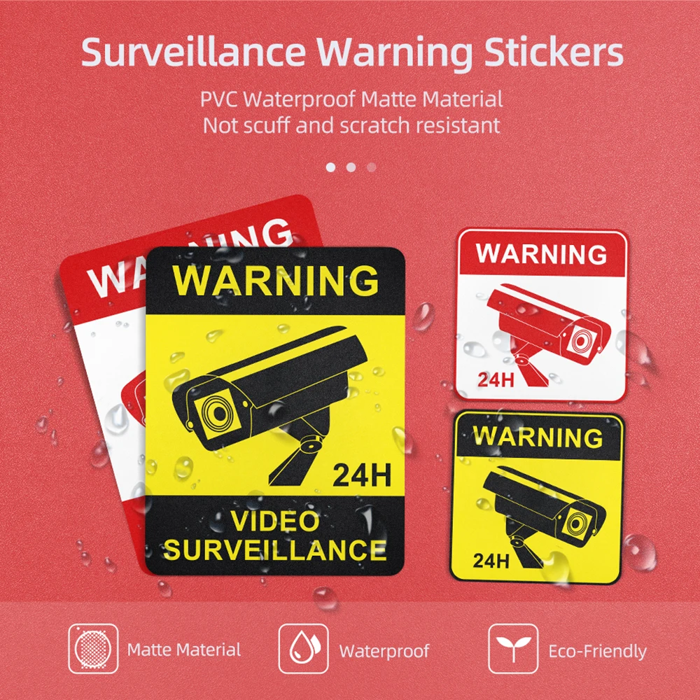 Jeatone 8/4Pcs Waterproof CCTV Alarm Poster Sticker Wallpaper For House Video Surveillance Sign Security Camera 2 colors