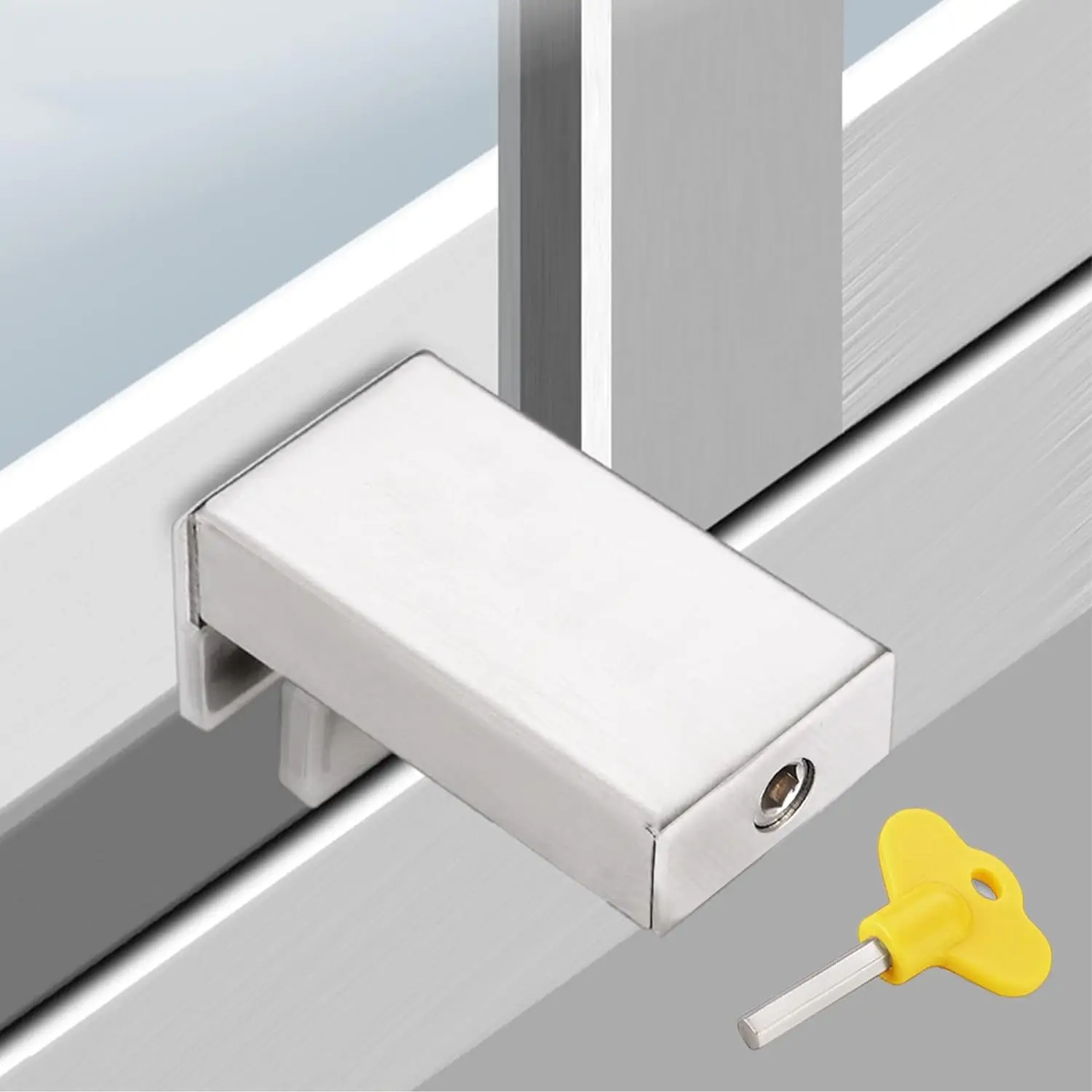 Window Locks Security Door Stopper Window Security Aluminum Sliding Lock with Key Baby Proof Adjustable Safety Anti Theft