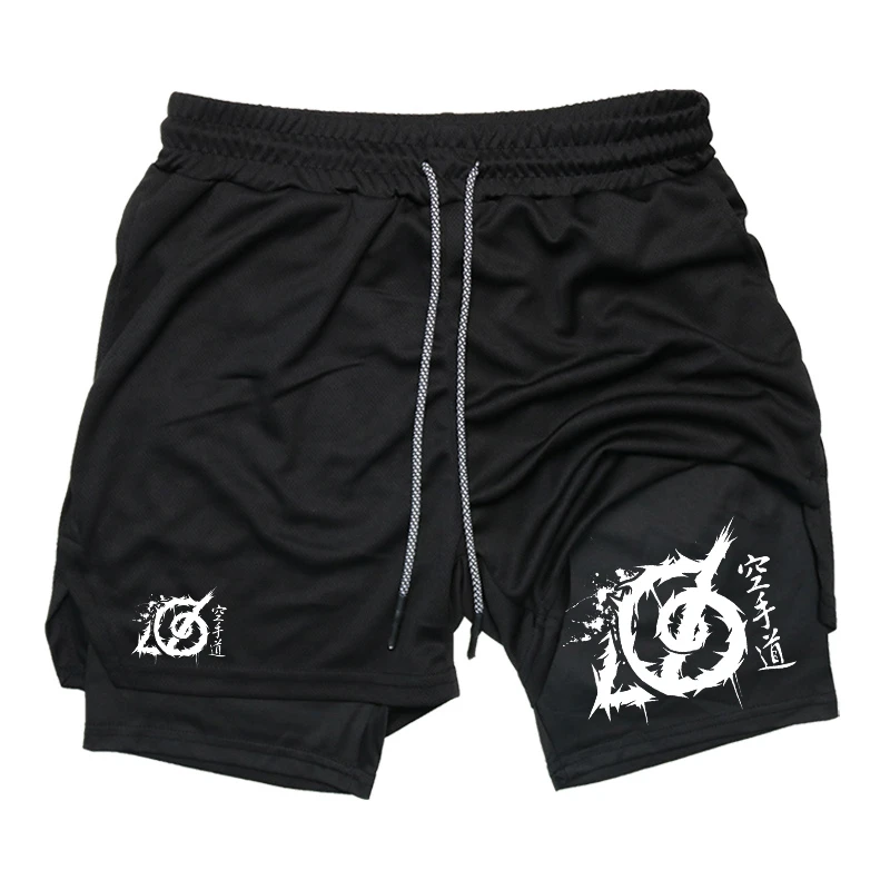 Karate Graphic 2 in 1 Workout Running Shorts For Men Compression Shorts Gym Jogging Training Breathable Fitness Short Pants