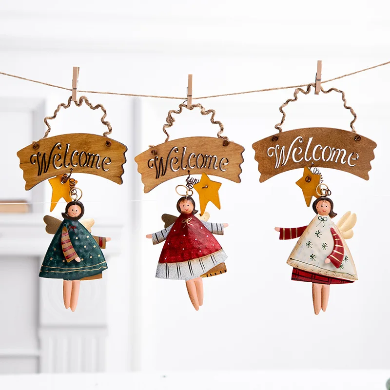 Snowman Santa Claus Angel Ornaments Hanging Pendants Iron Crafts Xmas Decor Christmas tree pendant