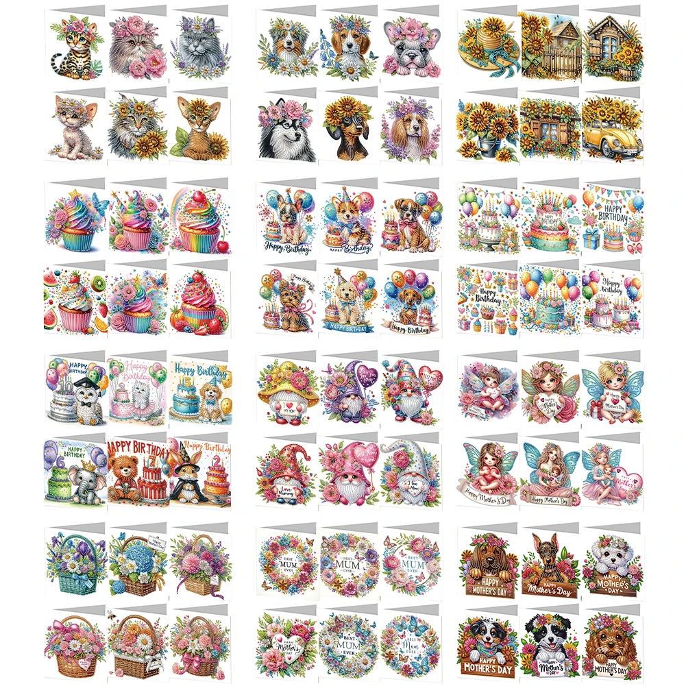 6pcs Diamond Art Christmas Cards DIY 5D Rhinestone Embroidery Arts Cards Kits Handmade Diamond Painting Greeting Thank You Card