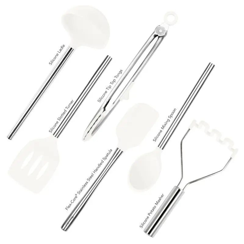 

Classic White Collection: 6-Piece Silicone and Stainless Kitchen Utensil Set