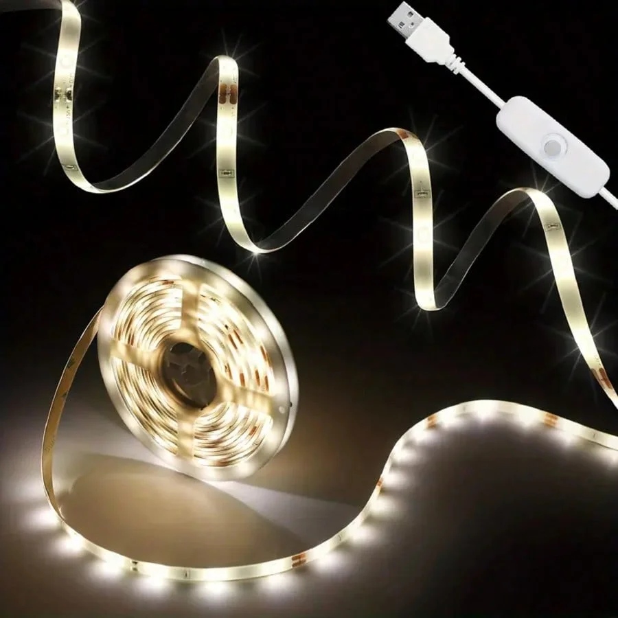10 متر / 5 متر / 3 متر / 2 متر / 1 متر، شريط إضاءة LED، شريط إضاءة مرن يعمل بمنفذ USB، يعمل بالطاقة عبر USB، مزود بمفتاح تشغيل/إيقاف مدمج، شريط إضاءة مقاوم للماء وموفر للطاقة، مع لاصق خلفي، يمكن قصه حسب التصميم، تركيب لا — صورة 1
